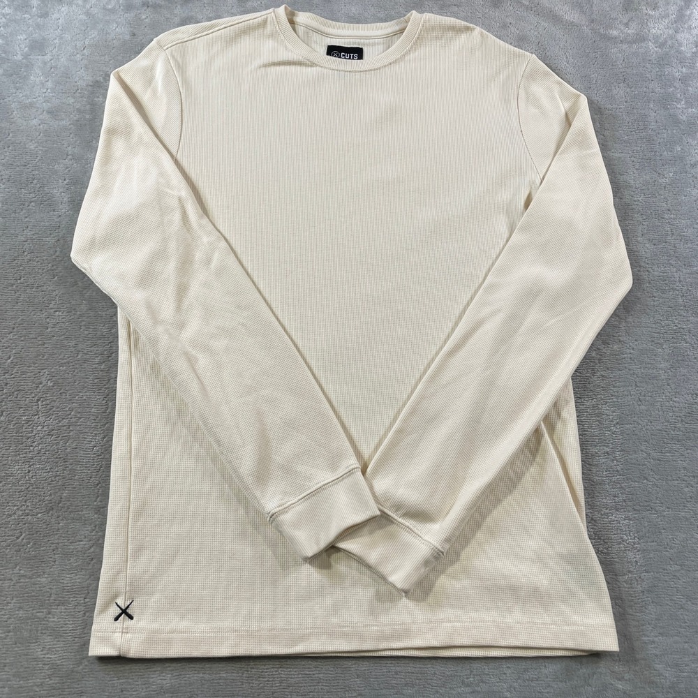 Cuts Clothing Waffle Knit Thermal Shirt Mens Medium Cream Casual Minimalist